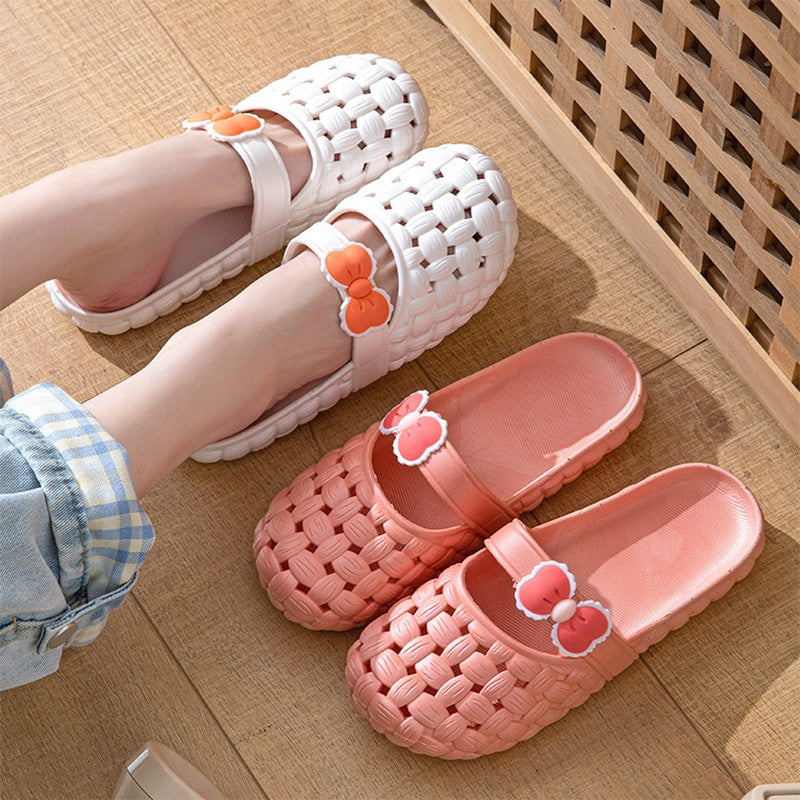 Baotou Slippers With Bow Braid Design Fashion Summer Beach Shoes Cute Dormitory Home Slippers For Women Students