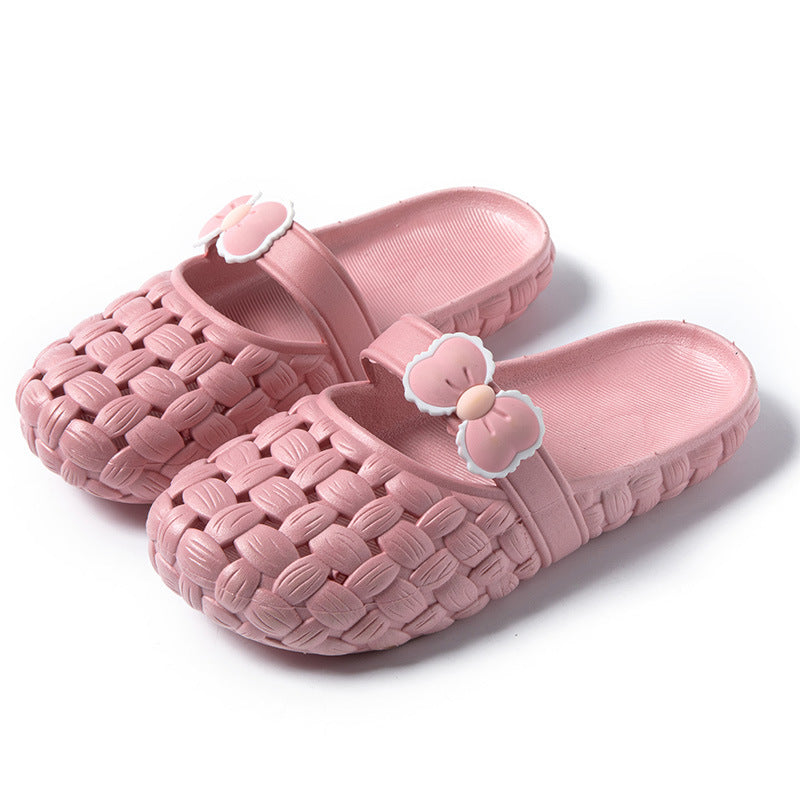 Baotou Slippers With Bow Braid Design Fashion Summer Beach Shoes Cute Dormitory Home Slippers For Women Students